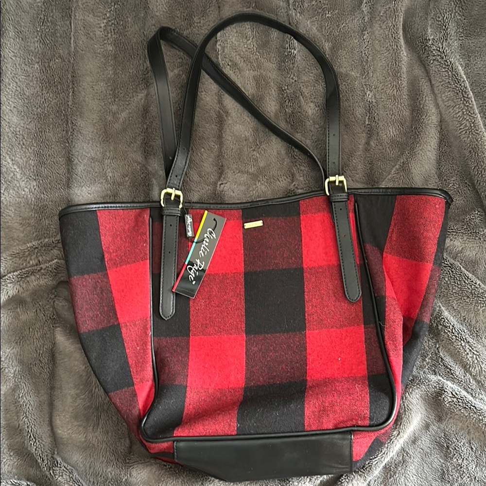 Charlie Paige Red and Black Plaid Tote Bag